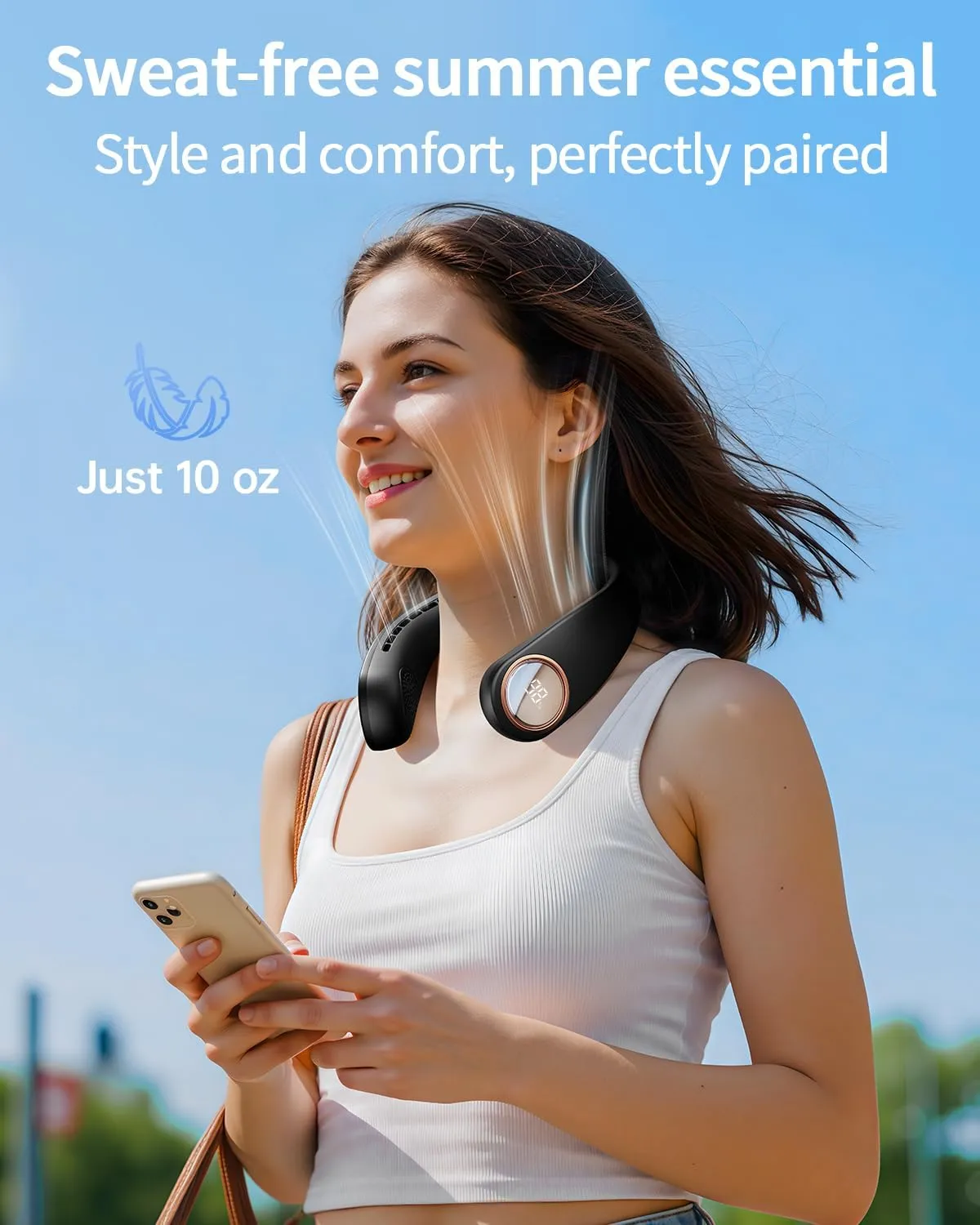 Neck Fan - Bladeless Portable Neck Fans, with LED Display, 4 Speeds, 5000mAh Personal Wearable, USB Rechargeable Cooling Hands Free, Travel Gifts for Men, Women (Black)
