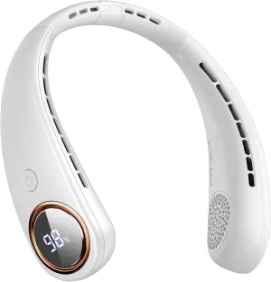 Neck Fan - Bladeless Portable Neck Fans, with LED Display, 4 Speeds, 5000mAh Personal Wearable, USB Rechargeable Cooling Hands Free, Travel Gifts for Men, Women (White) Neck fan for hands-free comfort