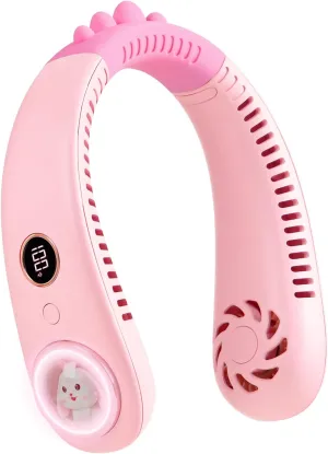 Neck Fan for Kids,Bladeless Portable Fan Rechargeable for 4-14Y Girls & Boys, 2400mAh USB Personal Cooling Mini Fan Rechargeable for Travel/Disney/Camping, 3 Speeds, Summer Essentials(Pink) Neck fan for hands-free comfort