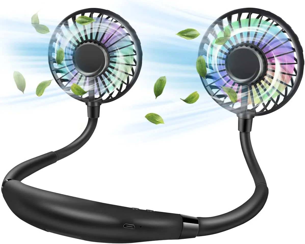 Neck Fan, Hand Free Portable Neck Fans For Women, Kids, and Men, 3 Speed Adjustable Hanging Around Necklace Fan, Rechargeable Battery Operated Wearable Fan Personal Fans Cooling Neck Fan Neck fan for hands-free comfort