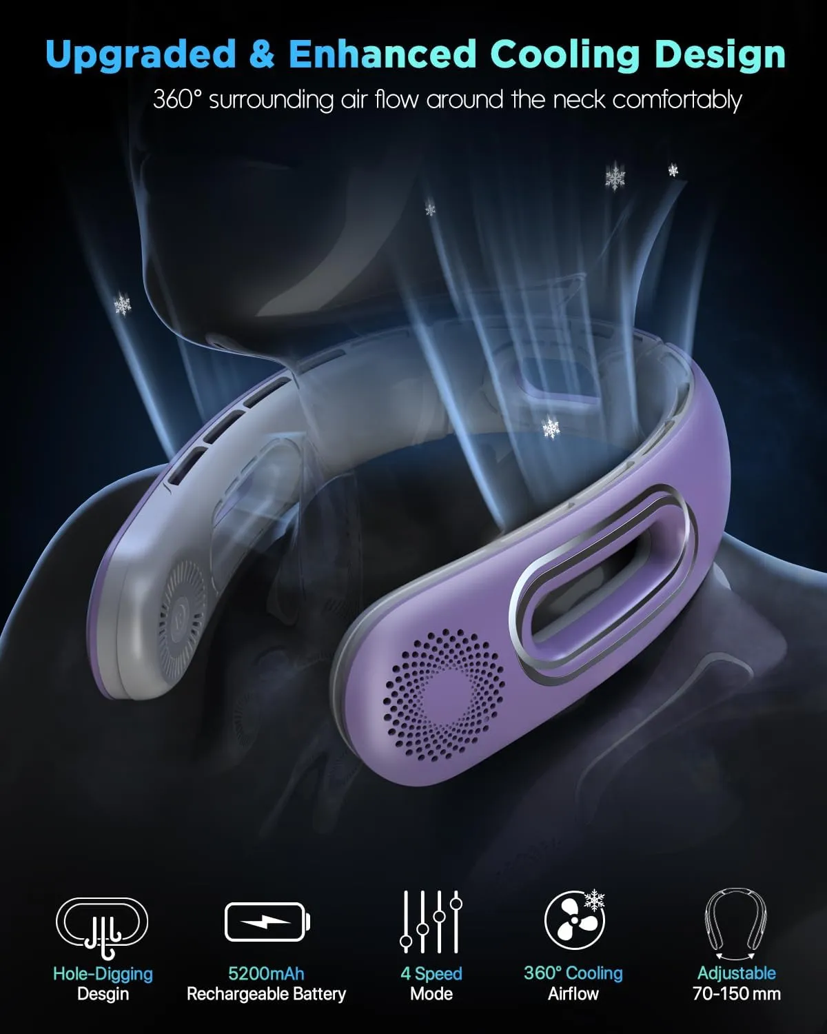 Neck Fan, Hands Free Bladeless Neck Fans Portable Rechargeable, 360 Cooling Neck Fan, 4 Speeds, Quiet, 5200 mAh Battery Operated USB Wearable Personal Fan Gifts for Women, Travel, Outdoor