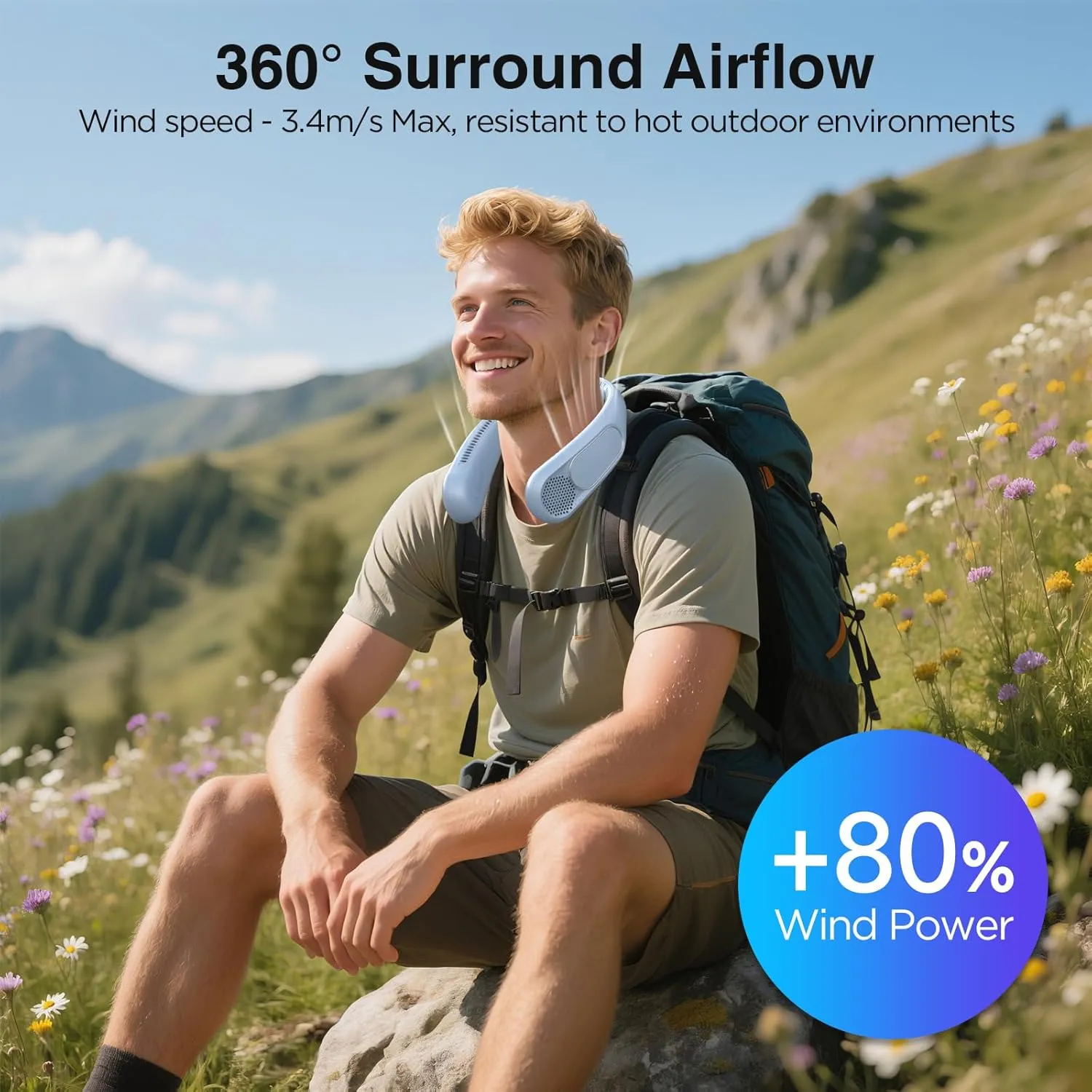 Neck Fan, Hands Free Bladeless Neck Fans Portable Rechargeable, 6000 mAh Battery Operated Wearable Personal Fan, Cooling Neck Fan, 3 Speeds, USB Fan Gifts for Men, Women, Travel, Outdoor
