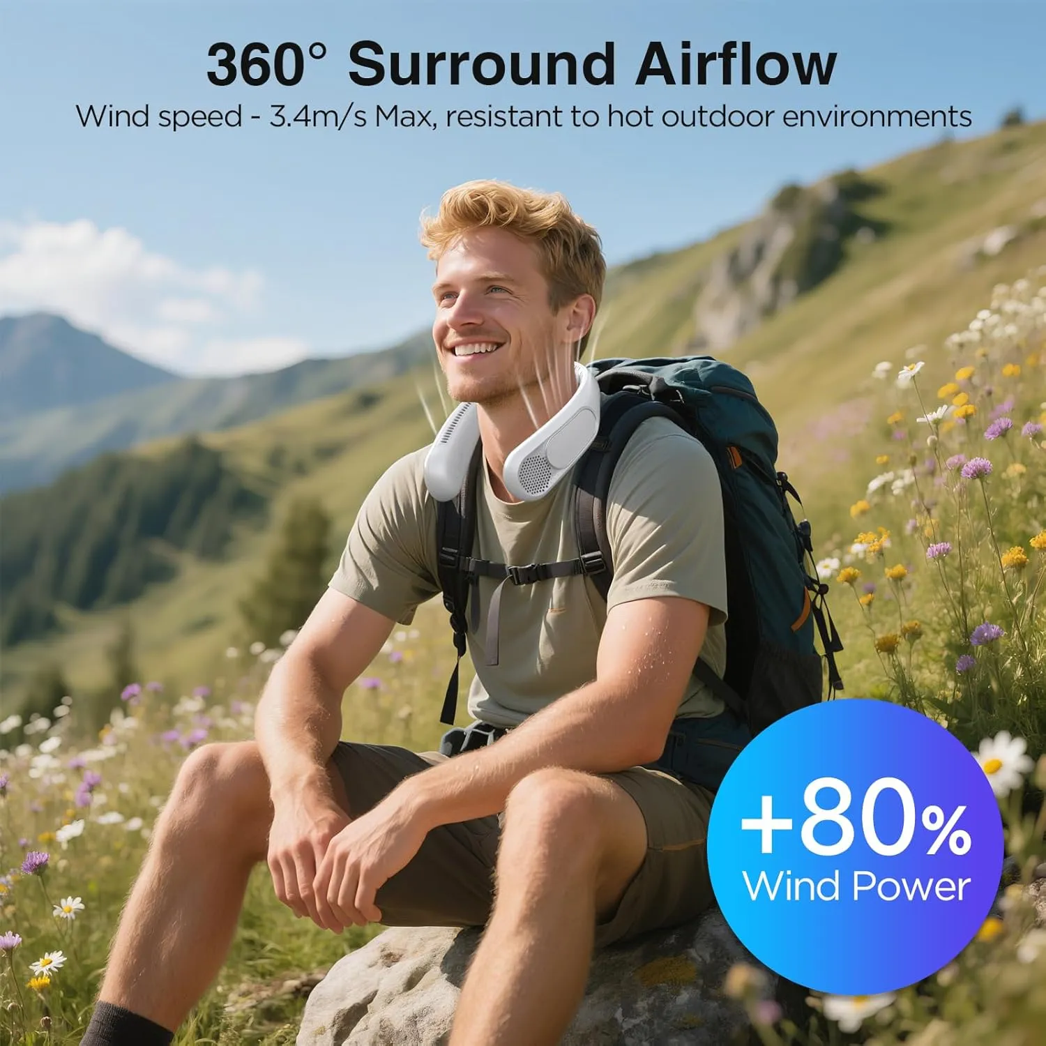 Neck Fan, Hands Free Bladeless Neck Fans Portable Rechargeable, 6000 mAh Battery Operated Wearable Personal Fan, Cooling Neck Fan, 3 Speeds, USB Fan Gifts for Men, Women, Travel, Outdoor
