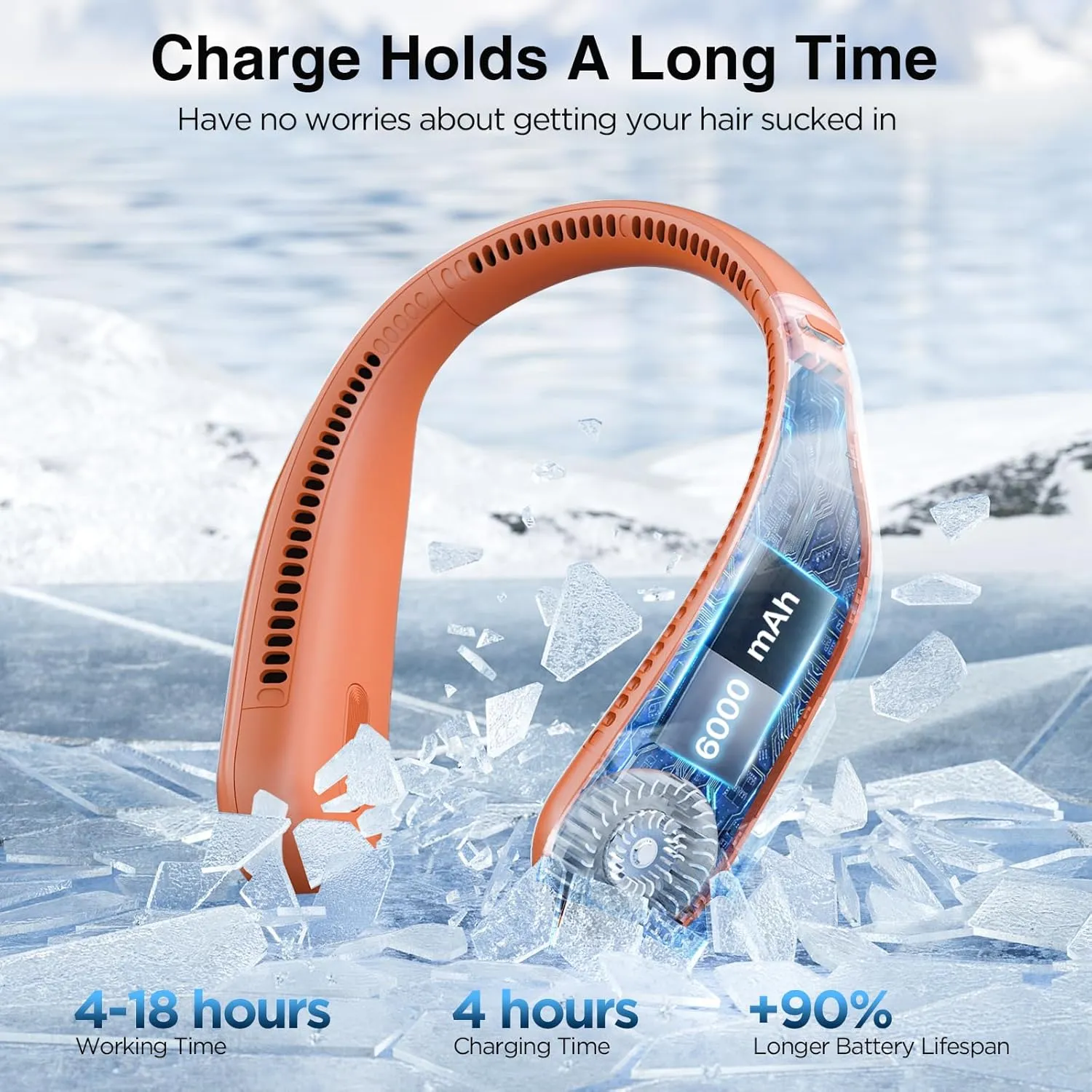 Neck Fan, Hands Free Bladeless Neck Fans Portable Rechargeable, 6000 mAh Battery Operated Wearable Personal Fan, Cooling Neck Fan, 3 Speeds, USB Fan Gifts for Men, Women, Travel, Outdoor