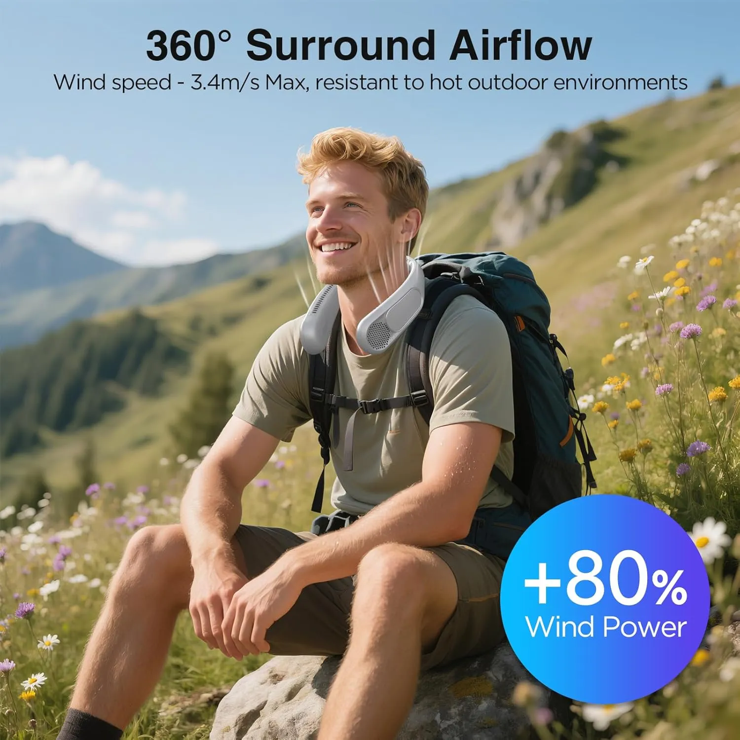 Neck Fan, Hands Free Bladeless Neck Fans Portable Rechargeable, 6000 mAh Battery Operated Wearable Personal Fan, Cooling Neck Fan, 3 Speeds, USB Fan Gifts for Men, Women, Travel, Outdoor