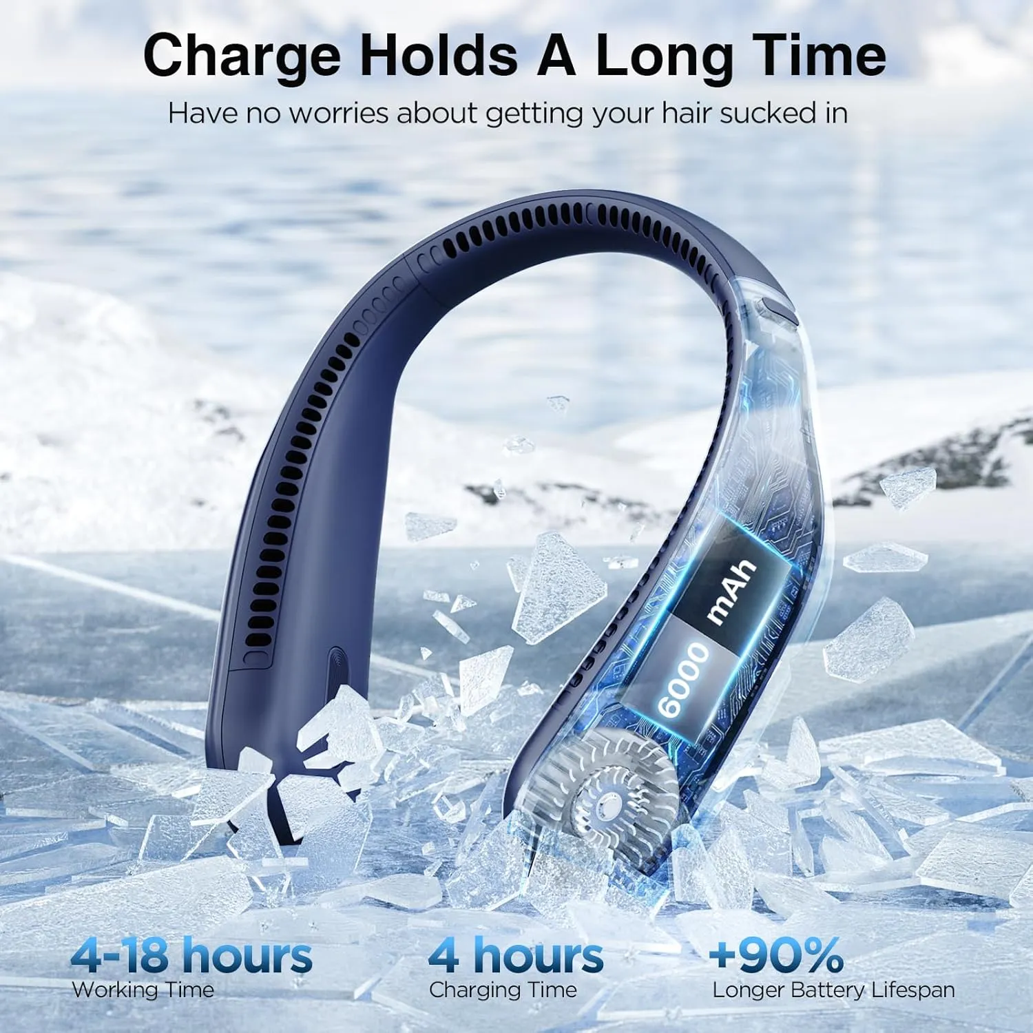 Neck Fan, Hands Free Bladeless Neck Fans Portable Rechargeable, 6000 mAh Battery Operated Wearable Personal Fan, Cooling Neck Fan, 3 Speeds, USB Fan Gifts for Men, Women, Travel, Outdoor