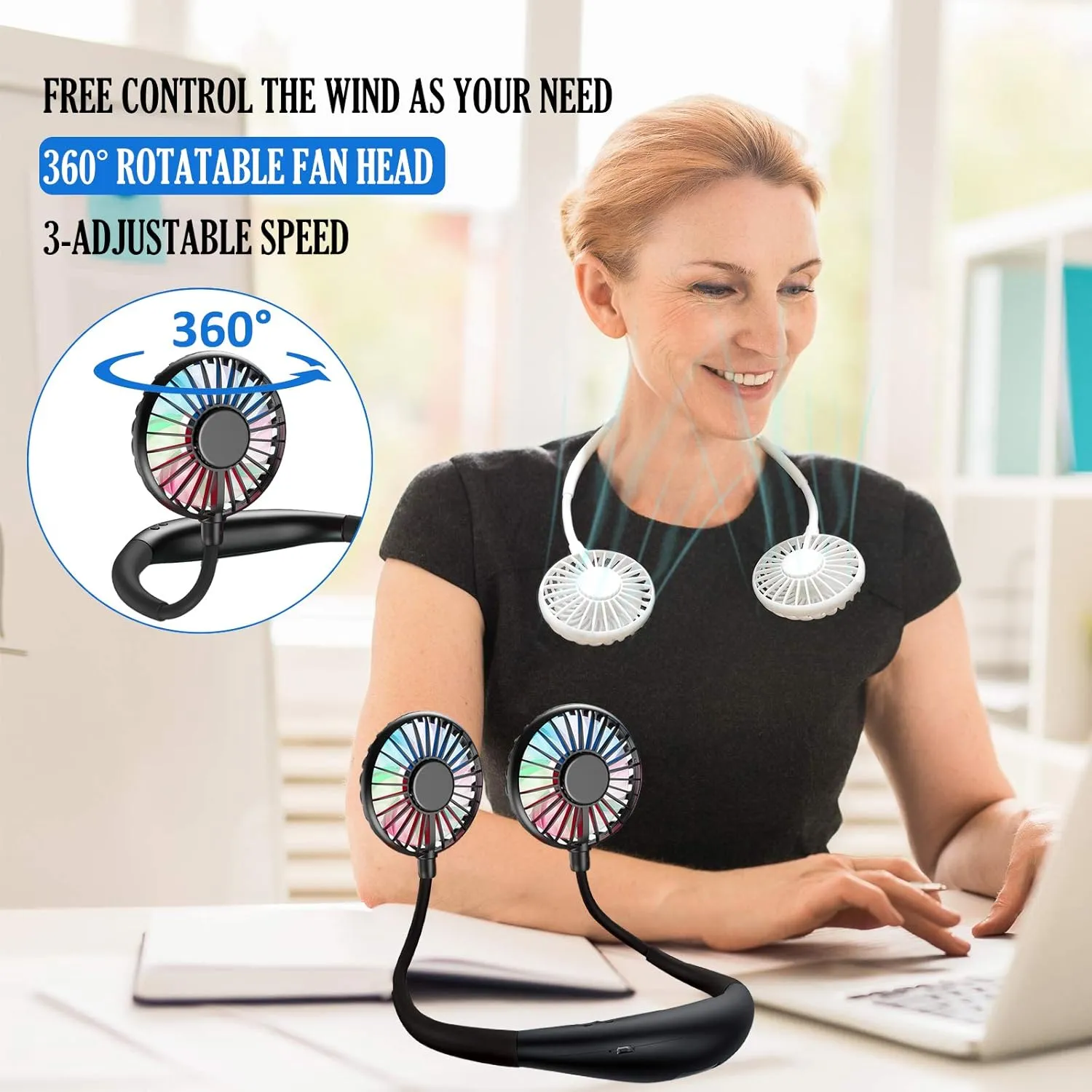 Neck Fan, Hands Free Personal Fan 2600mAh, Hang Around Neck Fans, Wearable Small Fan for Outdoor Working Battery Powered Over 12 Hours Constant Cool