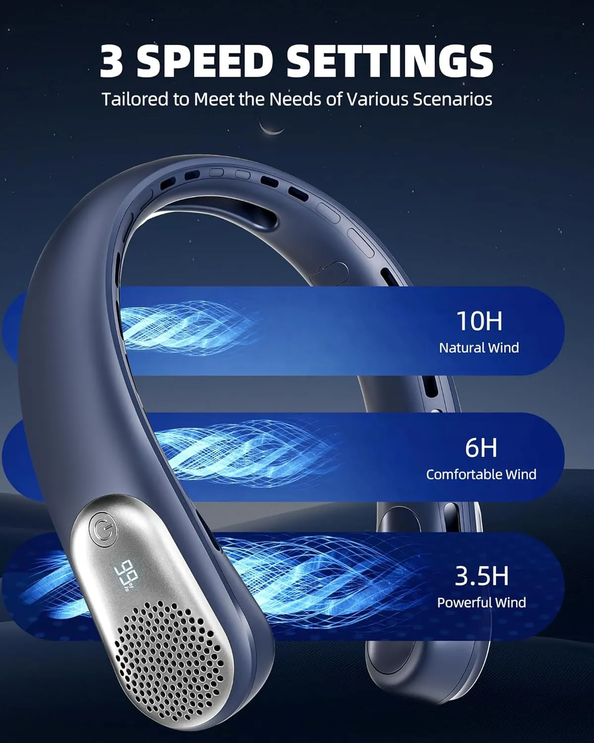 Neck Fan, LED Display USB Rechargeable Portable Fan,360 Cooling Bladeless Personal Fan, 4000 mAh 3 Speeds Adjustable Wearable Fan for Women,Travel, Gift, Home, Office, Men