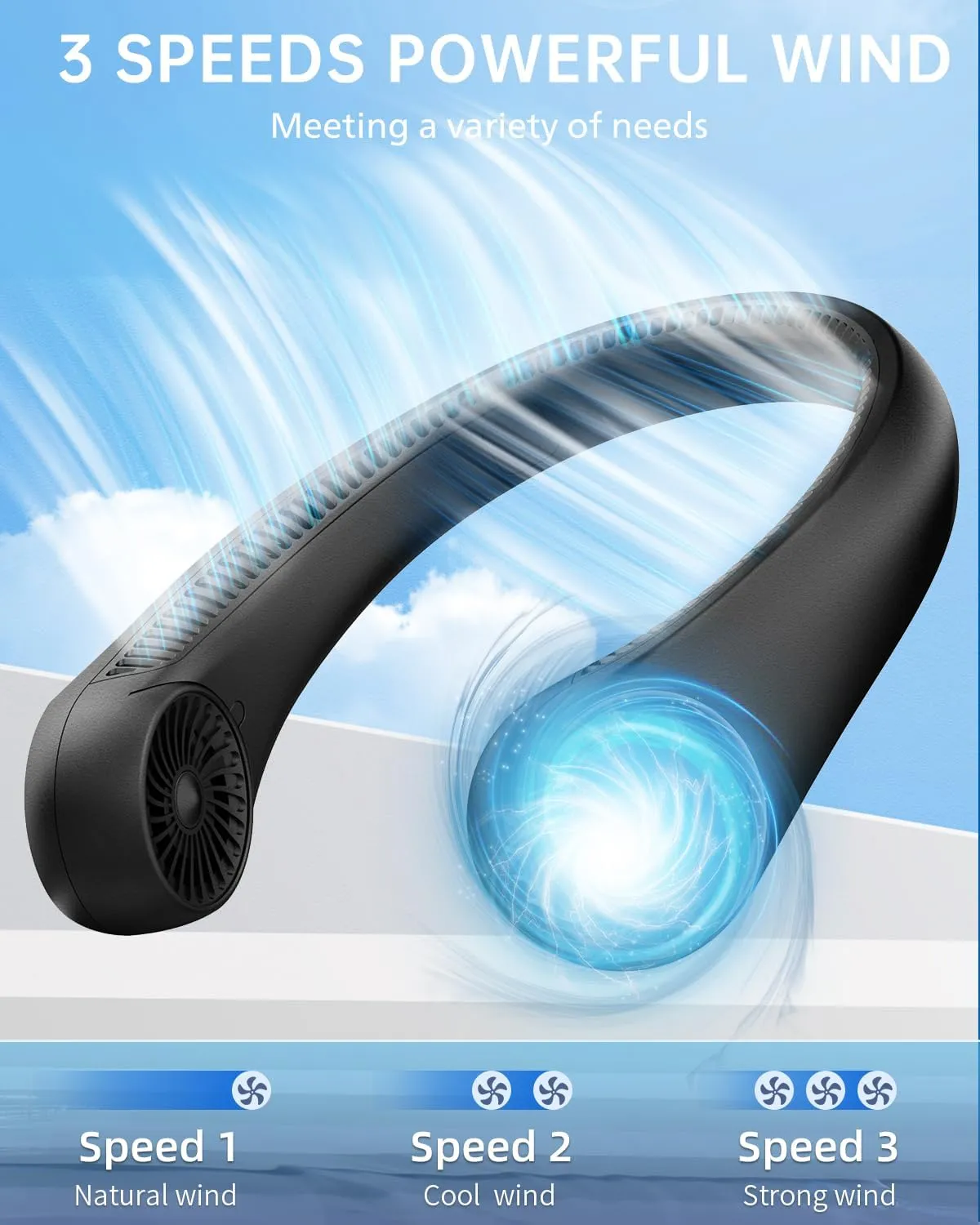 Neck Fan, Neck Fans Portable Rechargeable 4000mAh, 3 Speeds, 360 Surrounding Airflow, Faster Cooling, USB Battery Operated Personal Bladeless Neck Cooler for Travel Indoor Outdoor