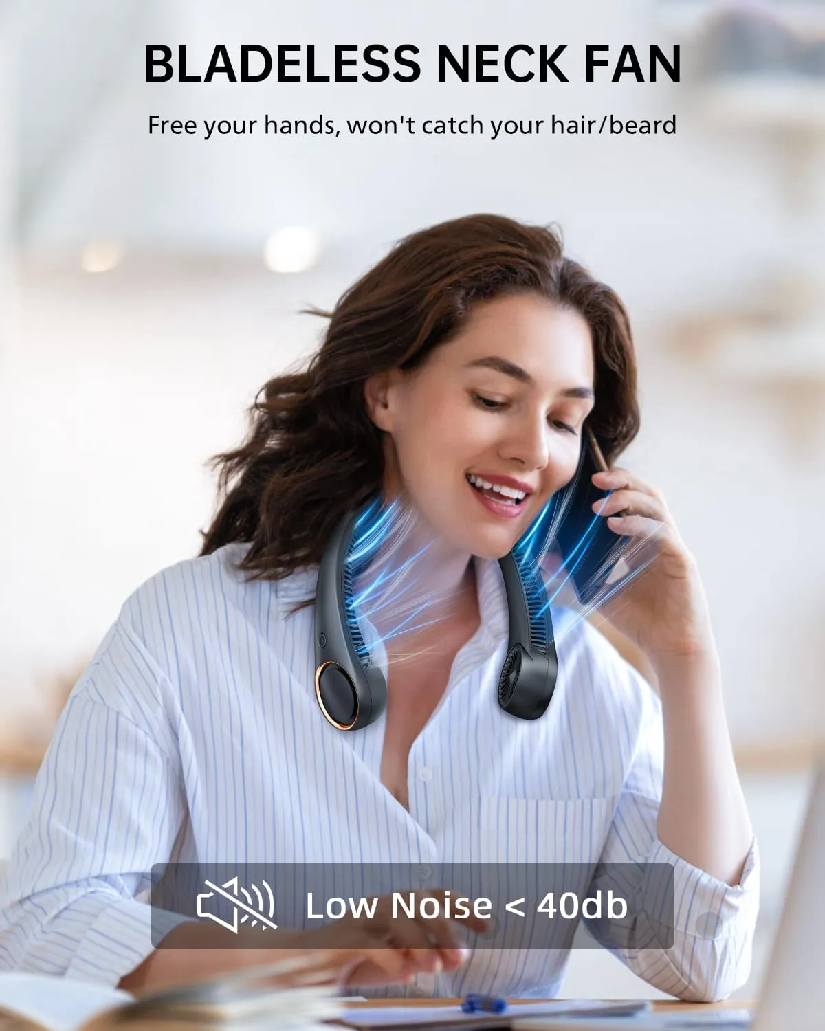 Neck Fan, Neck Fans Portable Rechargeable 4000mAh, 3 Speeds, 360 Surrounding Airflow, Faster Cooling, USB Battery Operated Personal Bladeless Neck Cooler for Travel Indoor Outdoor