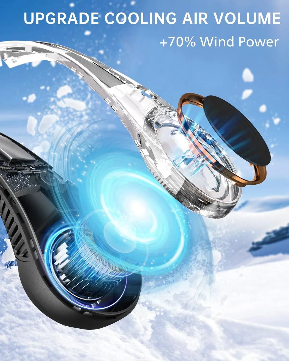 Neck Fan, Neck Fans Portable Rechargeable 4000mAh, 3 Speeds, 360 Surrounding Airflow, Faster Cooling, USB Battery Operated Personal Bladeless Neck Cooler for Travel Indoor Outdoor