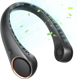 Neck Fan, Neck Fans Portable Rechargeable 4000mAh, 3 Speeds, 360 Surrounding Airflow, Faster Cooling, USB Battery Operated Personal Bladeless Neck Cooler for Travel Indoor Outdoor Neck fan for hands-free comfort
