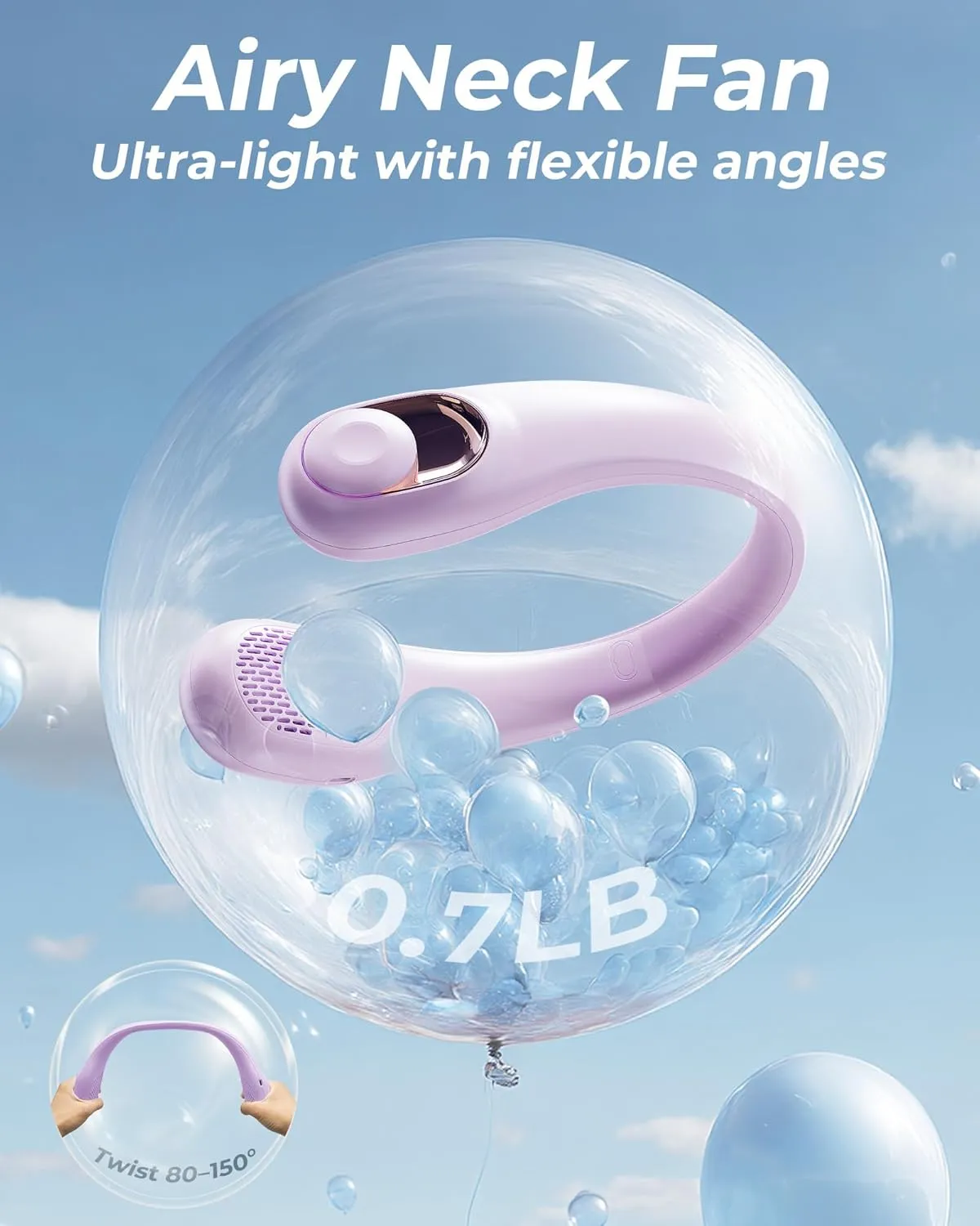 Neck Fan, Personal Fan with LED Display, USB-C Rechargeable, 5200mAh-Battery, 3-Speed Adjustment & Whisper-Quiet Operation, Perfect for Home, Travel, Sports
