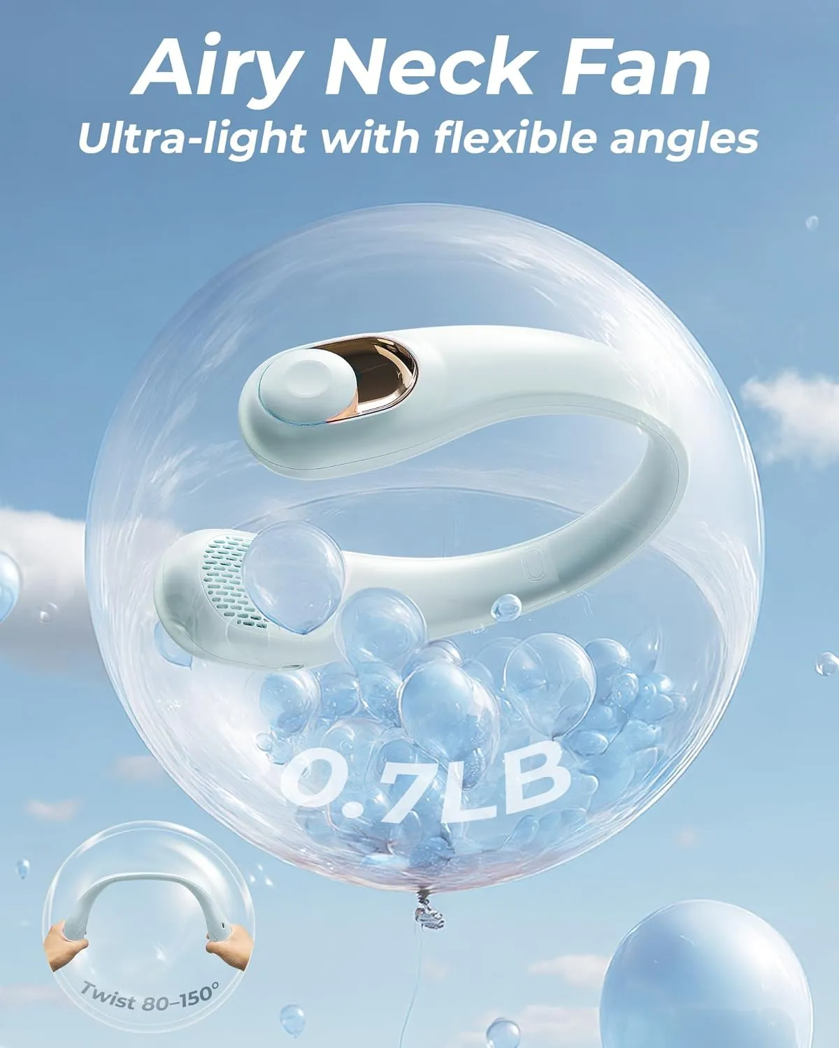 Neck Fan, Personal Fan with LED Display, USB-C Rechargeable, 5200mAh-Battery, 3-Speed Adjustment & Whisper-Quiet Operation, Perfect for Home, Travel, Sports