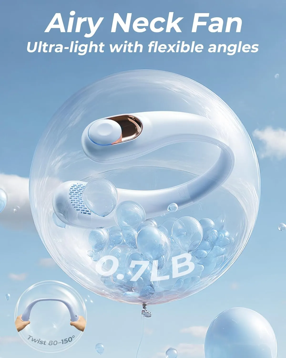 Neck Fan, Personal Fan with LED Display, USB-C Rechargeable, 5200mAh-Battery, 3-Speed Adjustment & Whisper-Quiet Operation, Perfect for Home, Travel, Sports