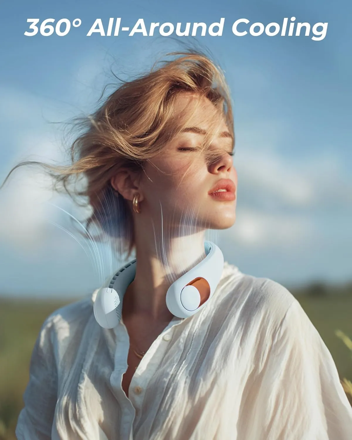 Neck Fan, Personal Fan with LED Display, USB-C Rechargeable, 5200mAh-Battery, 3-Speed Adjustment & Whisper-Quiet Operation, Perfect for Home, Travel, Sports