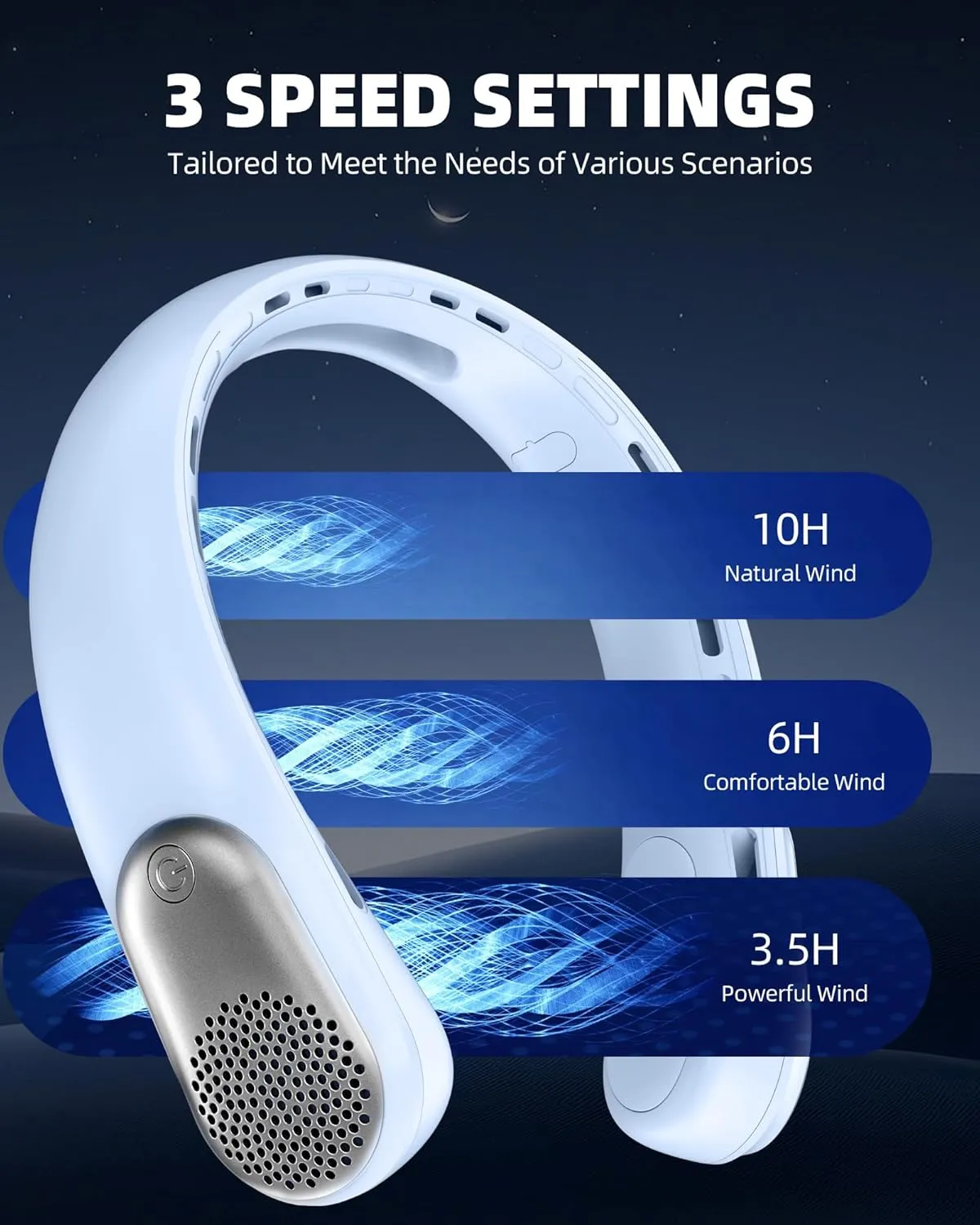 Neck Fan, Portable 4000 mAh Battery Operated Personal Fan with LED Display, 3 Wind Speed, Fast Cooling, Fast Cooling,USB Rechargeable Fan for Women Outdoor Light Blue