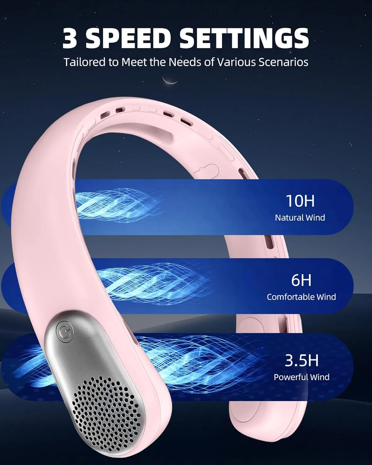 Neck Fan, Portable 4000 mAh Battery Operated Personal Fan with LED Display, 3 Wind Speed, Fast Cooling, Fast Cooling,USB Rechargeable Fan for Women Outdoor Pink