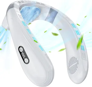 Neck Fan Portable Air Conditioners Personal Fans with Cooling Plate Ergonomic Fan Type-C Rechargeable 5200mAh 360 Airflow Wearable LED Screen 3 Speeds 3 Cooling Setting Gifts Neck fan for hands-free comfort