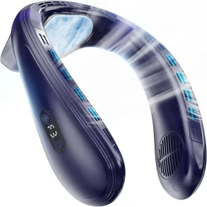 Neck Fan Portable Air Conditioners Personal Fans with Cooling Plate Ergonomic Fan Type-C Rechargeable 5200mAh 360 Airflow Wearable LED Screen 3 Speeds 3 Cooling Setting Gifts Neck fan for hands-free comfort