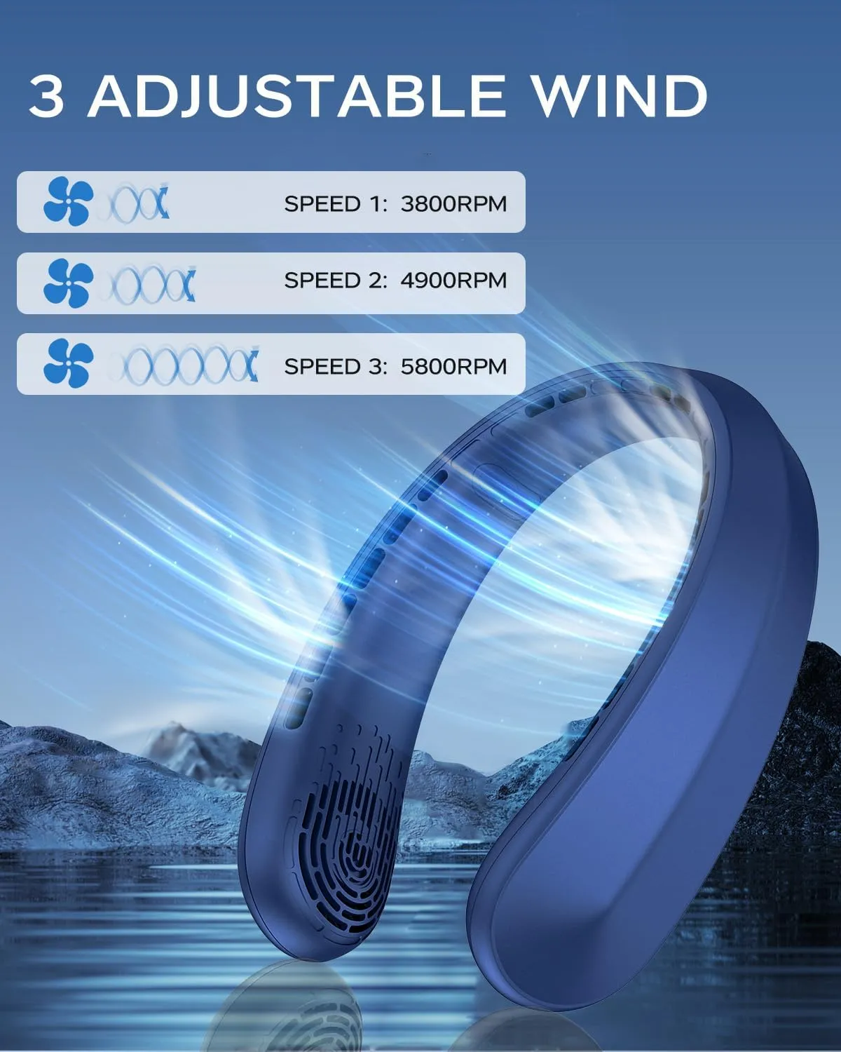 Neck Fan, Portable Fan around Neck, 4000mAh Battery Operated Wearable Personal Fan with USB Rechargeable, 3 Wind Speed, Fast Cooling, Ultra Quiet, Bladeless,Headphone Design for Travel, Men Women