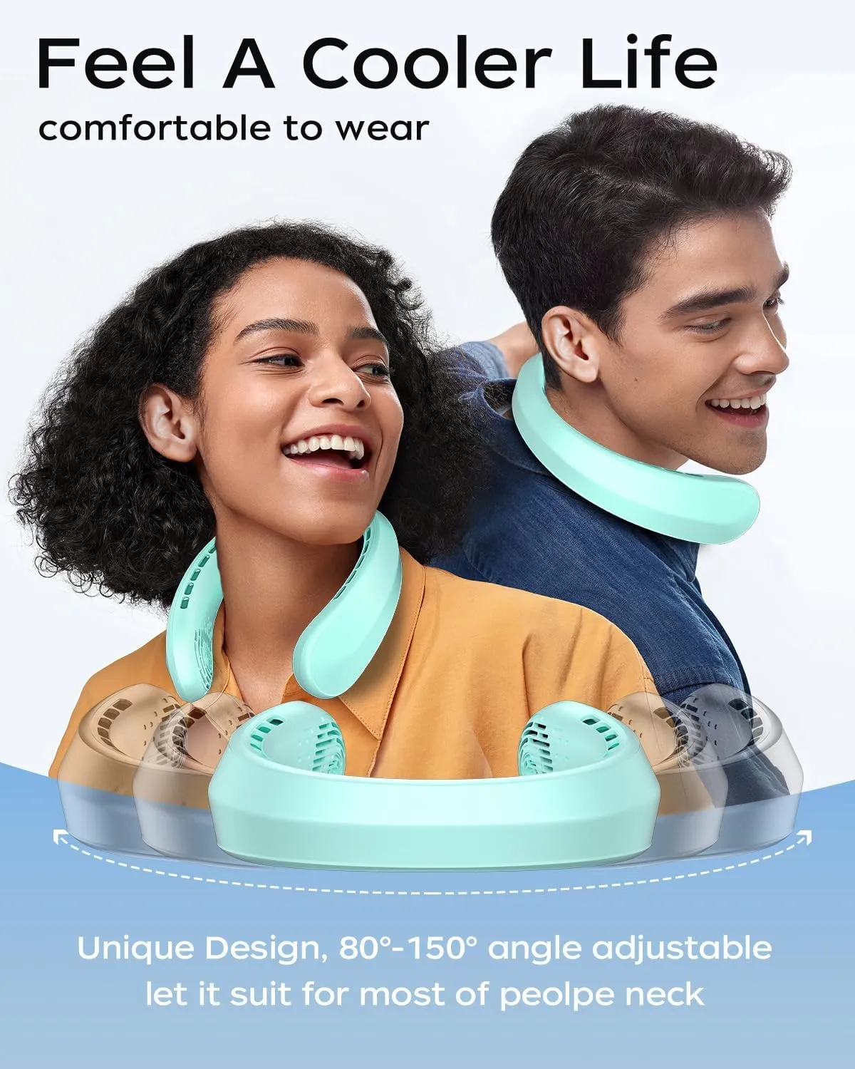 Neck Fan, Portable Fan around Neck, 4000mAh Battery Operated Wearable Personal Fan with USB Rechargeable, 3 Wind Speed, Fast Cooling, Ultra Quiet, Bladeless,Headphone Design for Travel, Men Women