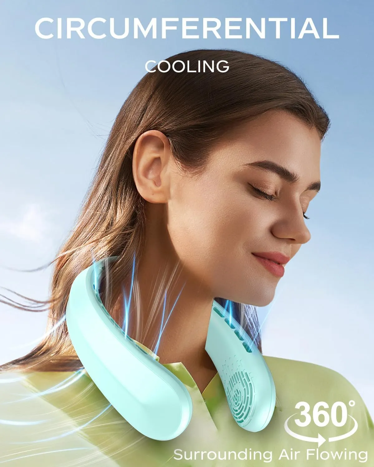 Neck Fan, Portable Fan around Neck, 4000mAh Battery Operated Wearable Personal Fan with USB Rechargeable, 3 Wind Speed, Fast Cooling, Ultra Quiet, Bladeless,Headphone Design for Travel, Men Women