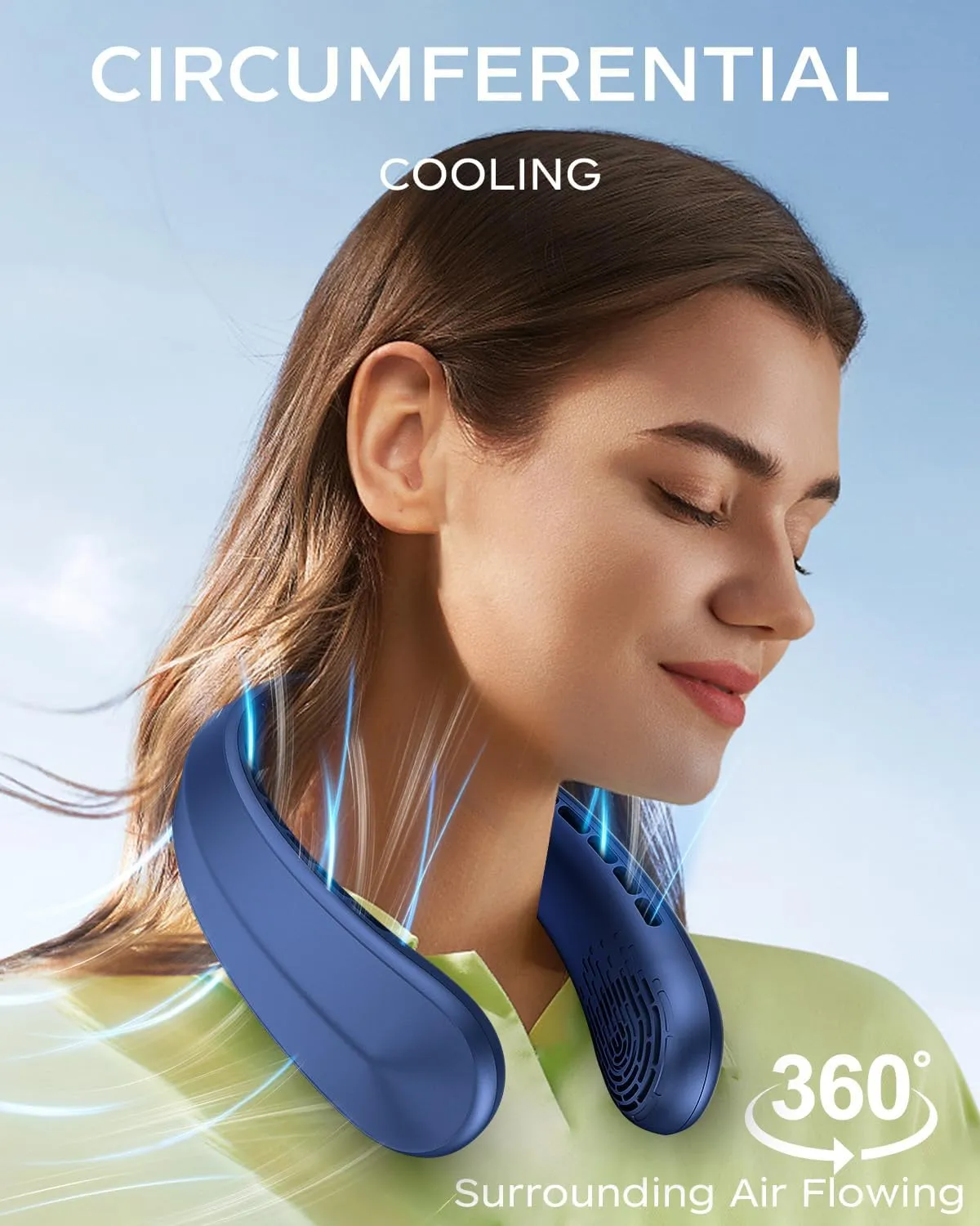 Neck Fan, Portable Fan around Neck, 4000mAh Battery Operated Wearable Personal Fan with USB Rechargeable, 3 Wind Speed, Fast Cooling, Ultra Quiet, Bladeless,Headphone Design for Travel, Men Women