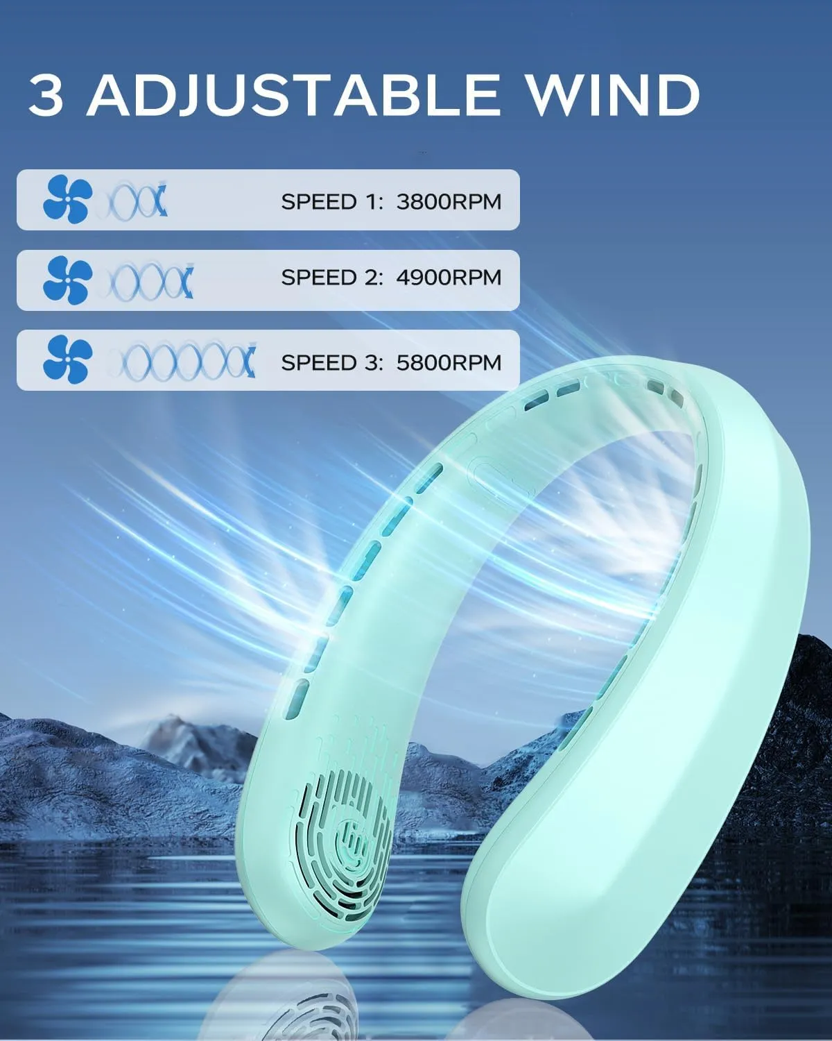Neck Fan, Portable Fan around Neck, 4000mAh Battery Operated Wearable Personal Fan with USB Rechargeable, 3 Wind Speed, Fast Cooling, Ultra Quiet, Bladeless,Headphone Design for Travel, Men Women