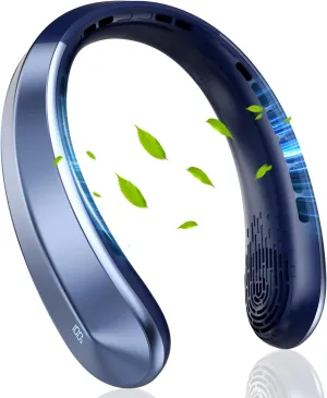 Neck Fan, Portable Fan around Neck, 4000mAh Battery Operated Wearable Personal Fan with USB Rechargeable, 3 Wind Speed,LED Display, Bladeless,Headphone Design for Travel, Men Women Neck fan for hands-free comfort