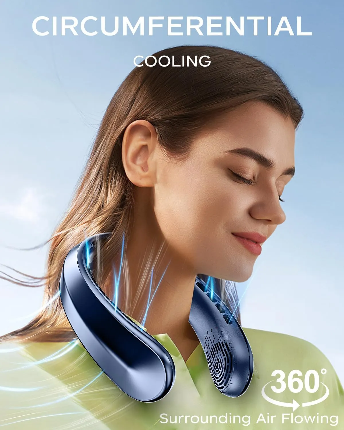 Neck Fan, Portable Fan around Neck, 4000mAh Battery Operated Wearable Personal Fan with USB Rechargeable, 3 Wind Speed,LED Display, Bladeless,Headphone Design for Travel, Men Women
