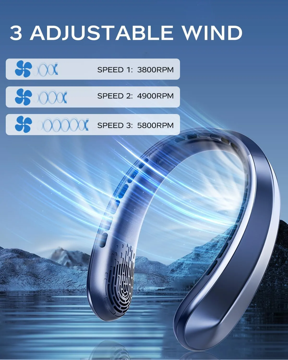 Neck Fan, Portable Fan around Neck, 4000mAh Battery Operated Wearable Personal Fan with USB Rechargeable, 3 Wind Speed,LED Display, Bladeless,Headphone Design for Travel, Men Women