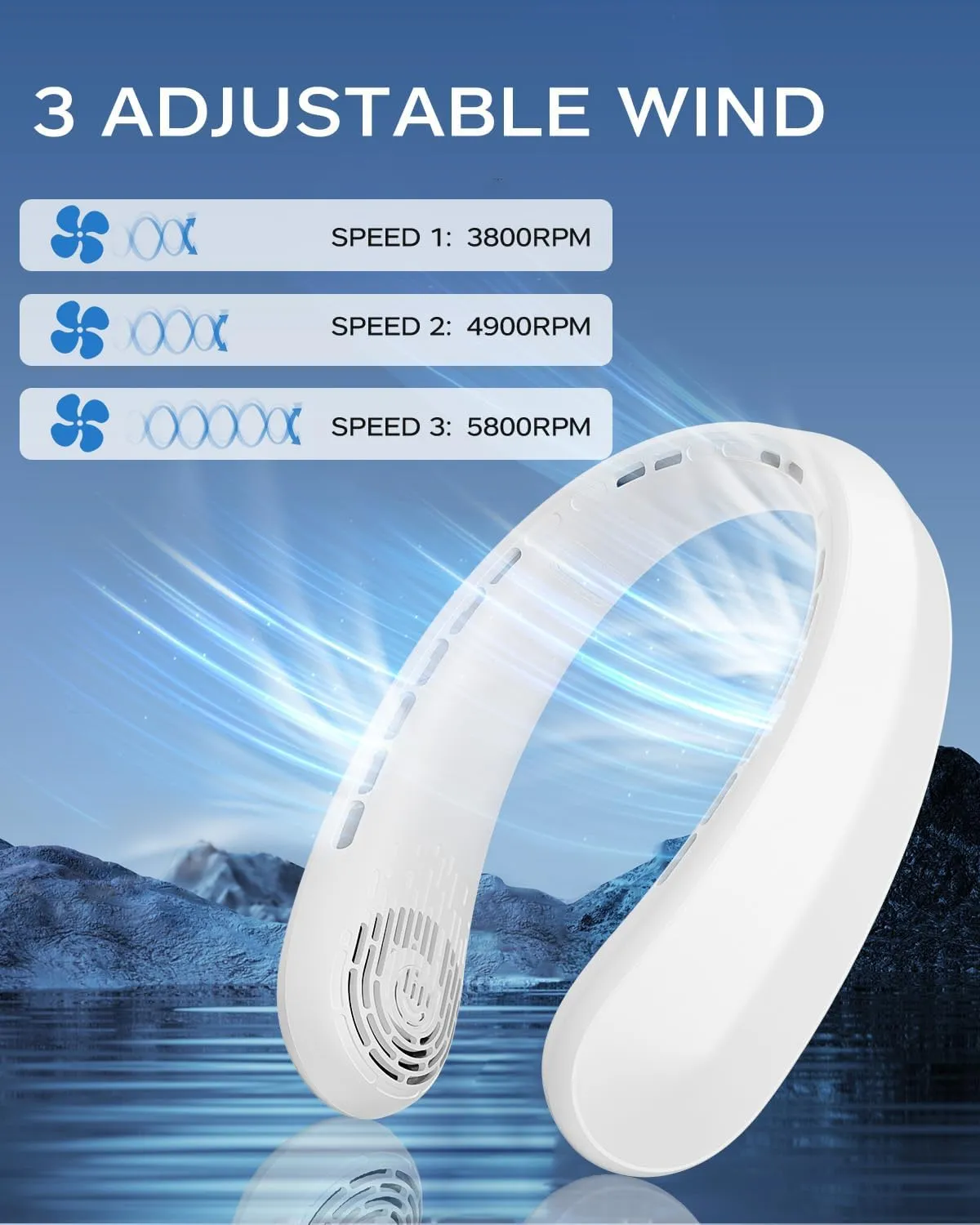 Neck Fan, Portable Fan around Neck, 5200mAh Battery Operated Wearable Personal Fan with USB Rechargeable, 3 Wind Speed,Ultra Quiet, Bladeless,Headphone Design for Travel, Men Women