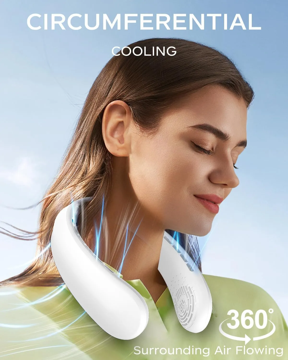 Neck Fan, Portable Fan around Neck, 5200mAh Battery Operated Wearable Personal Fan with USB Rechargeable, 3 Wind Speed,Ultra Quiet, Bladeless,Headphone Design for Travel, Men Women