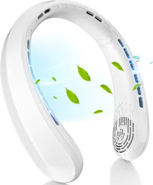 Neck Fan, Portable Fan around Neck, 5200mAh Battery Operated Wearable Personal Fan with USB Rechargeable, 3 Wind Speed,Ultra Quiet, Bladeless,Headphone Design for Travel, Men Women Neck fan for hands-free comfort