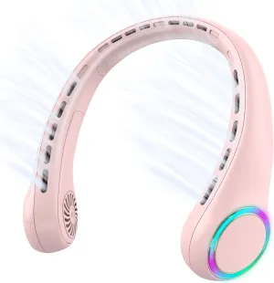 Neck fan, Portable Fan with 5-17H Lifespan, 4000mAh Neck fan air conditioner with 3 Adjustable Speeds and 64 Cool Lights, Nice Rechargeable Fan, Hands-Free Cooling fan for Summer (Pink) Neck fan for hands-free comfort