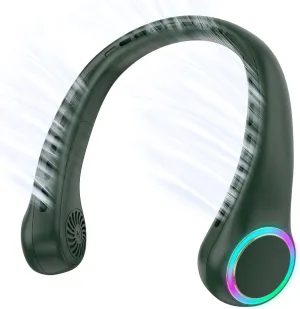 Neck fan, Portable Fan with 5-17H Lifespan, 4000mAh Neck fan air conditioner with 3 Adjustable Speeds and 64 Cool Lights, Rechargeable Neck Fan, Hands-Free Cooling fan for Summer (Dark Green) Neck fan for hands-free comfort