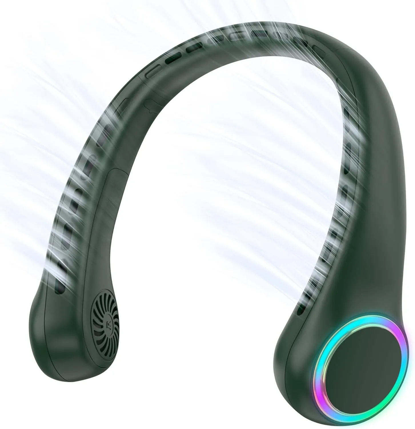 Neck fan, Portable Fan with 5-17H Lifespan, 4000mAh Neck fan air conditioner with 3 Adjustable Speeds and 64 Cool Lights, Rechargeable Neck Fan, Hands-Free Cooling fan for Summer (Dark Green) Neck fan for hands-free comfort