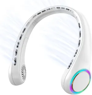Neck fan, Portable Fan with 5-17H Lifespan, 4000mAh Neck fan air conditioner with 3 Adjustable Speeds and 64 Cool Lights, Rechargeable Neck Fan, Hands-Free Cooling fan for Summer (White) Neck fan for hands-free comfort