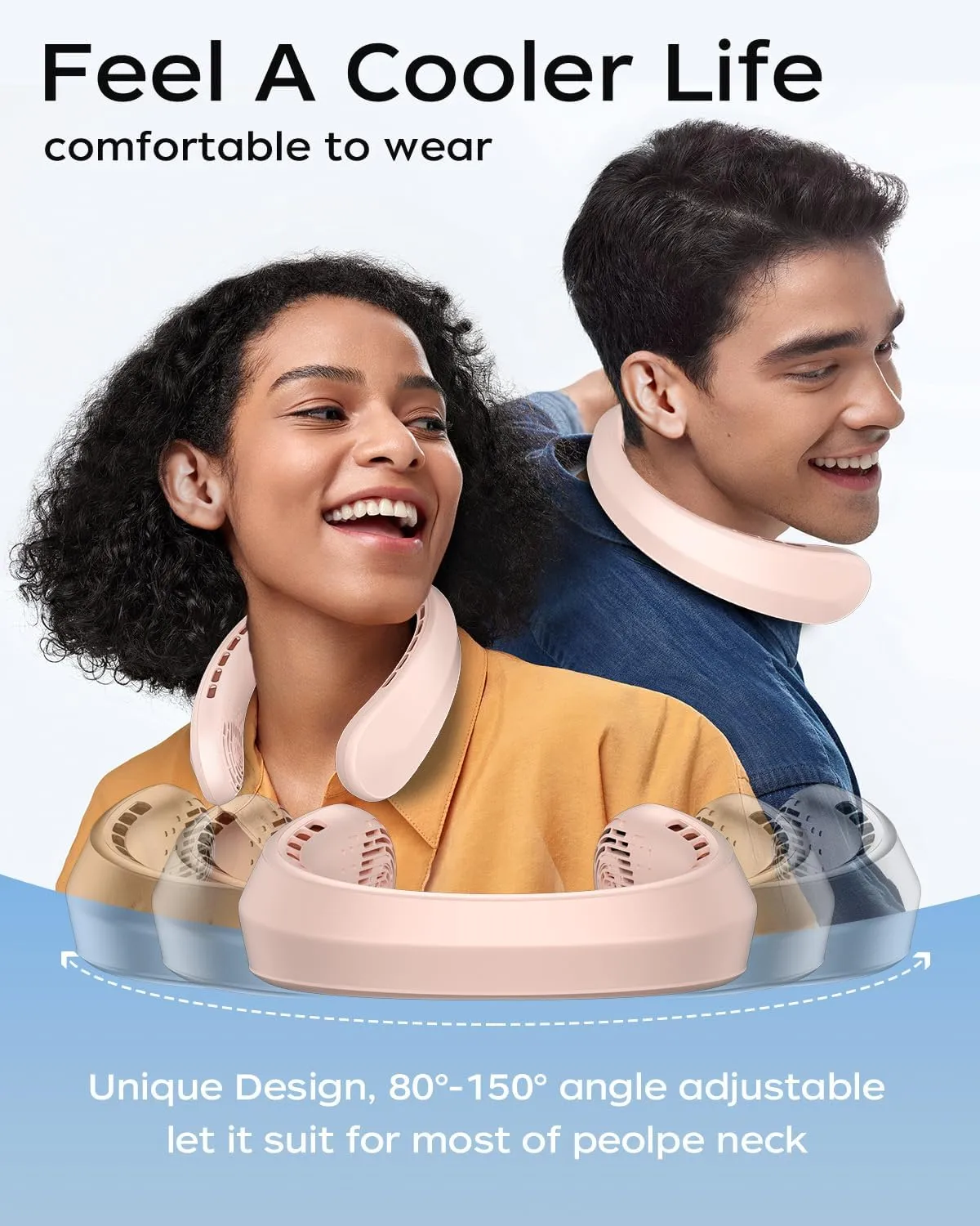 Neck Fan, Portable Neck Fan, 4000 mAh Battery Operated Wearable Personal Fan with USB Rechargeable, 3 Wind Speed, Fast Cooling, Ultra Quiet, Bladeless, Headphone Design for Travel, Men Women
