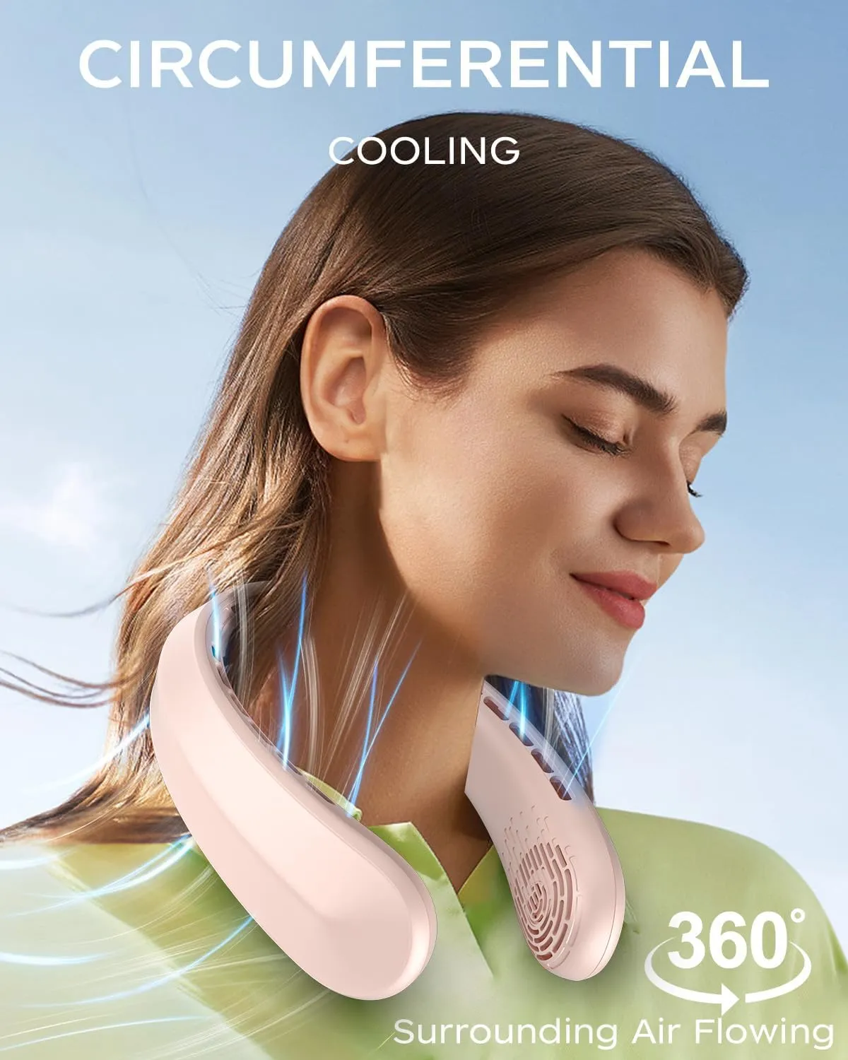 Neck Fan, Portable Neck Fan, 4000 mAh Battery Operated Wearable Personal Fan with USB Rechargeable, 3 Wind Speed, Fast Cooling, Ultra Quiet, Bladeless, Headphone Design for Travel, Men Women