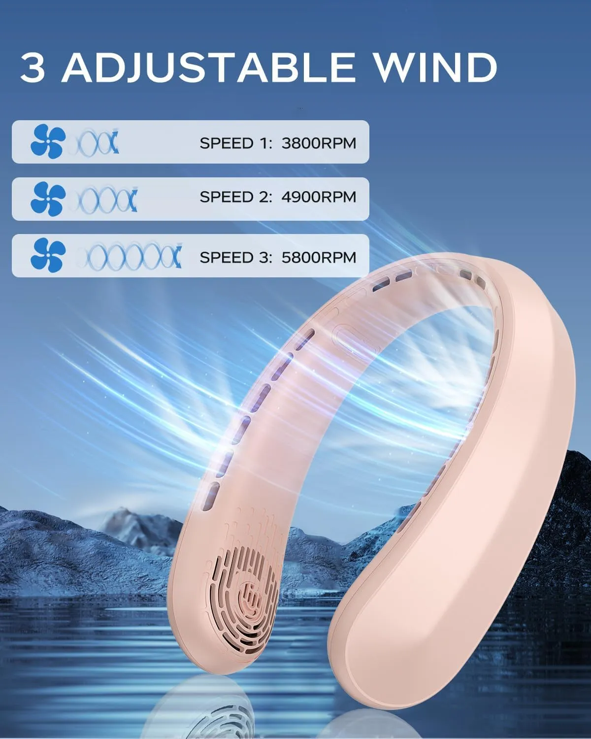Neck Fan, Portable Neck Fan, 4000 mAh Battery Operated Wearable Personal Fan with USB Rechargeable, 3 Wind Speed, Fast Cooling, Ultra Quiet, Bladeless, Headphone Design for Travel, Men Women