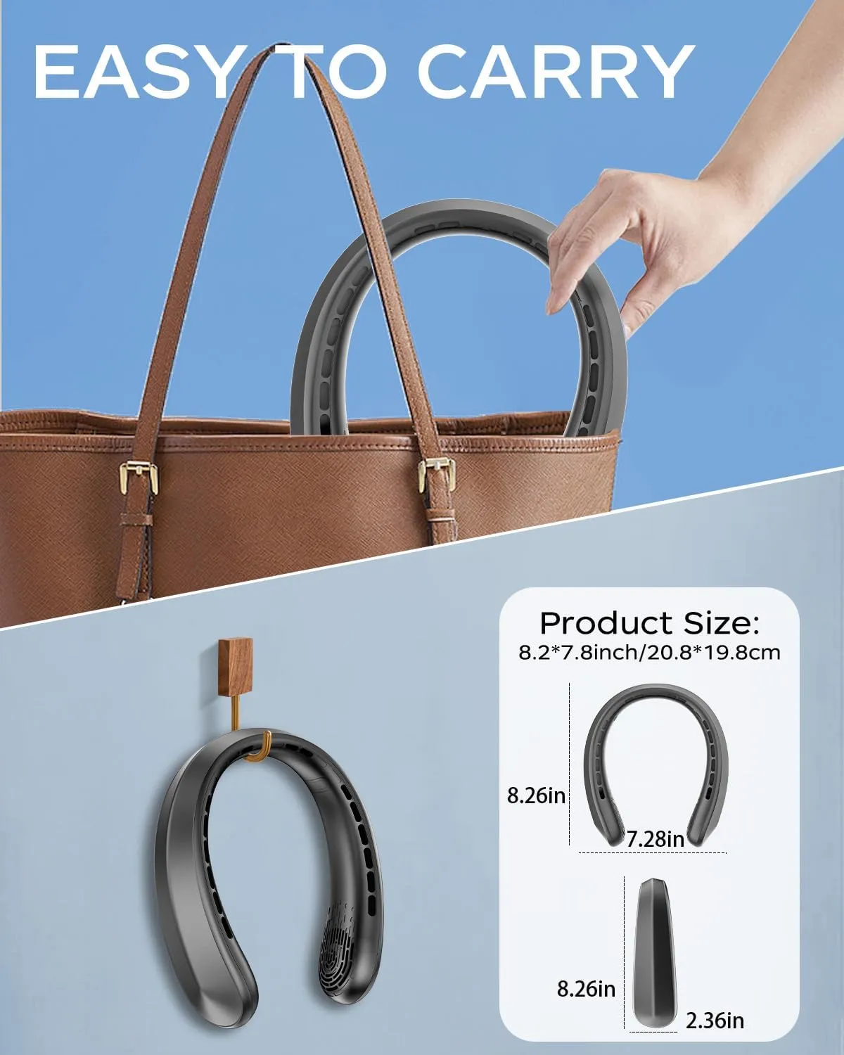 Neck Fan, Portable Neck Fan, 5200 mAh Battery Operated Wearable Personal Fan with USB Rechargeable, 3 Wind Speed, Fast Cooling, Ultra Quiet, Bladeless, Headphone Design for Travel, Men Women