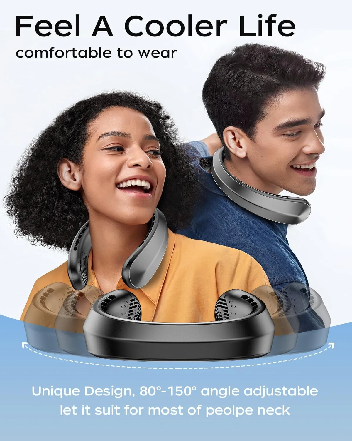 Neck Fan, Portable Neck Fan, 5200 mAh Battery Operated Wearable Personal Fan with USB Rechargeable, 3 Wind Speed, Fast Cooling, Ultra Quiet, Bladeless, Headphone Design for Travel, Men Women