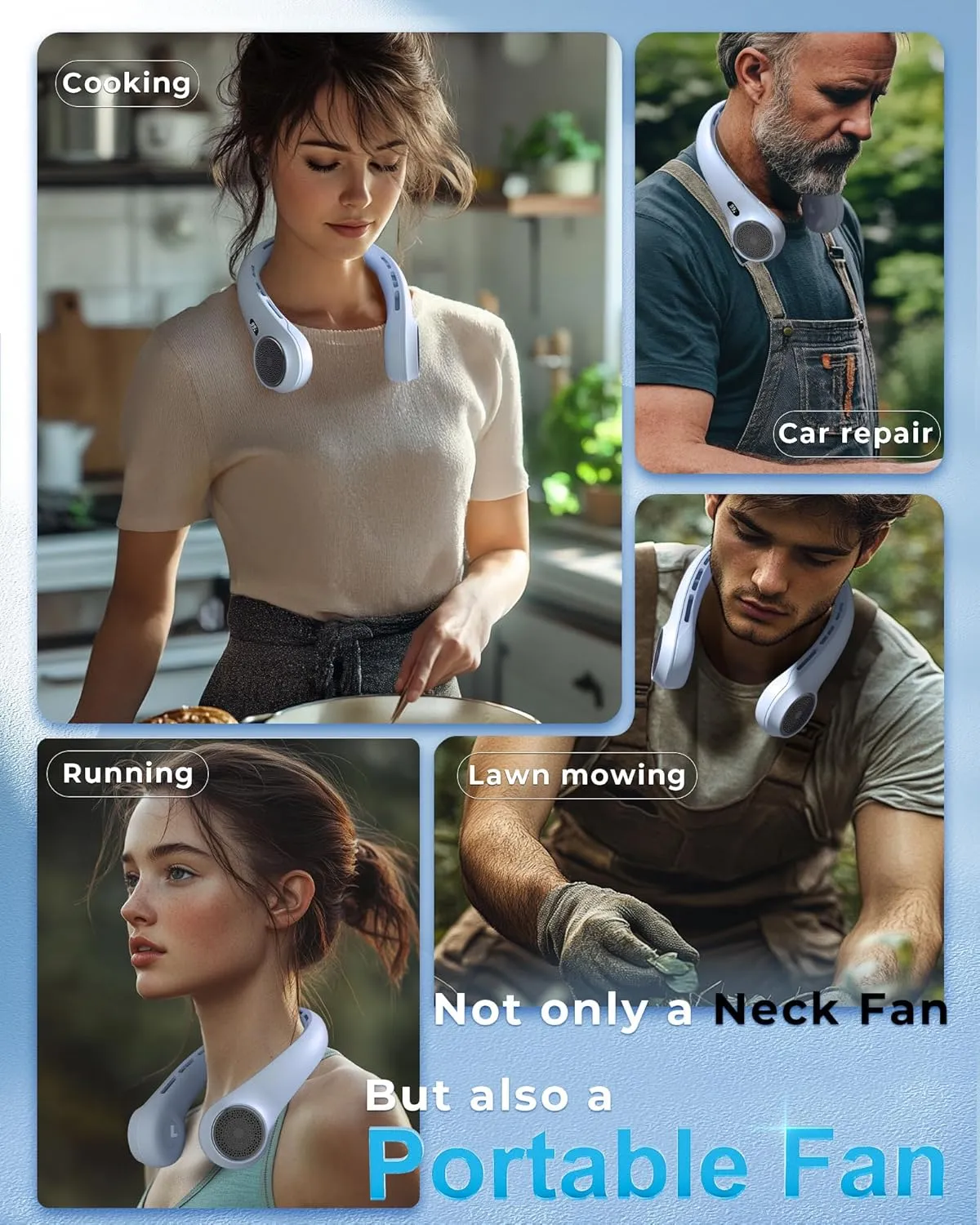 Neck Fan, Portable Neck Fan with LED Display, 360 Cooling, 3-Speed Adjustment & Whisper-Quiet Operation, Twistable, Rechargeable, Gift for Women Men,Travel Essential,Blue Breeze
