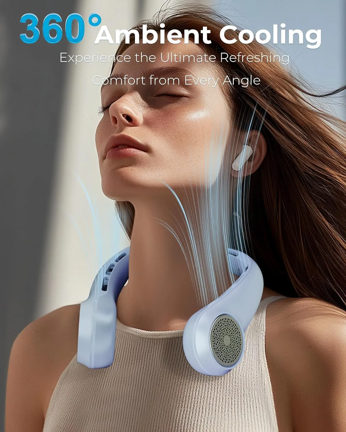 Neck Fan, Portable Neck Fan with LED Display, 360 Cooling, 3-Speed Adjustment & Whisper-Quiet Operation, Twistable, Rechargeable, Gift for Women Men,Travel Essential,Blue Breeze