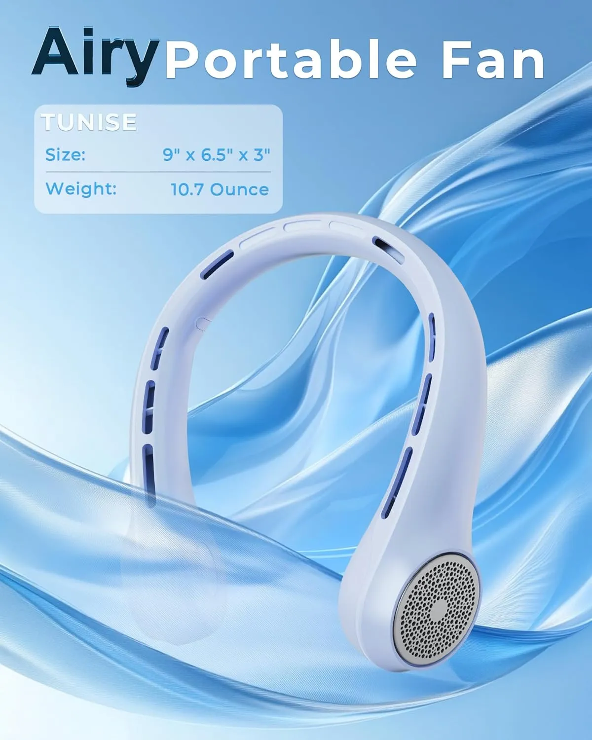 Neck Fan, Portable Neck Fan with LED Display, 360 Cooling, 3-Speed Adjustment & Whisper-Quiet Operation, Twistable, Rechargeable, Gift for Women Men,Travel Essential,Blue Breeze