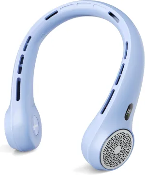Neck Fan, Portable Neck Fan with LED Display, 360 Cooling, 3-Speed Adjustment & Whisper-Quiet Operation, Twistable, Rechargeable, Gift for Women Men,Travel Essential,Blue Breeze Neck fan for hands-free comfort