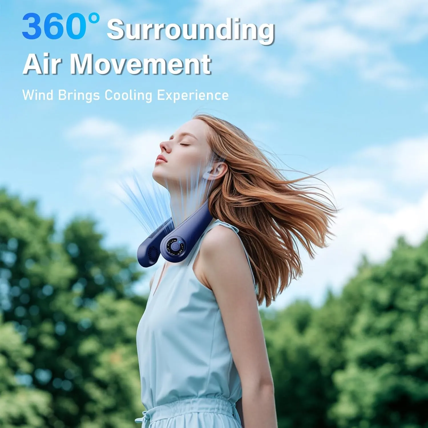 Neck Fan - Portable Neck Fan with Neck Support, 5 Speeds, All Around Airflow, Hand-free Bladeless Personal Cooling Fans, Rechargeable Wearable Fan for Outdoor and Indoor, Festival Gifts for Men Women