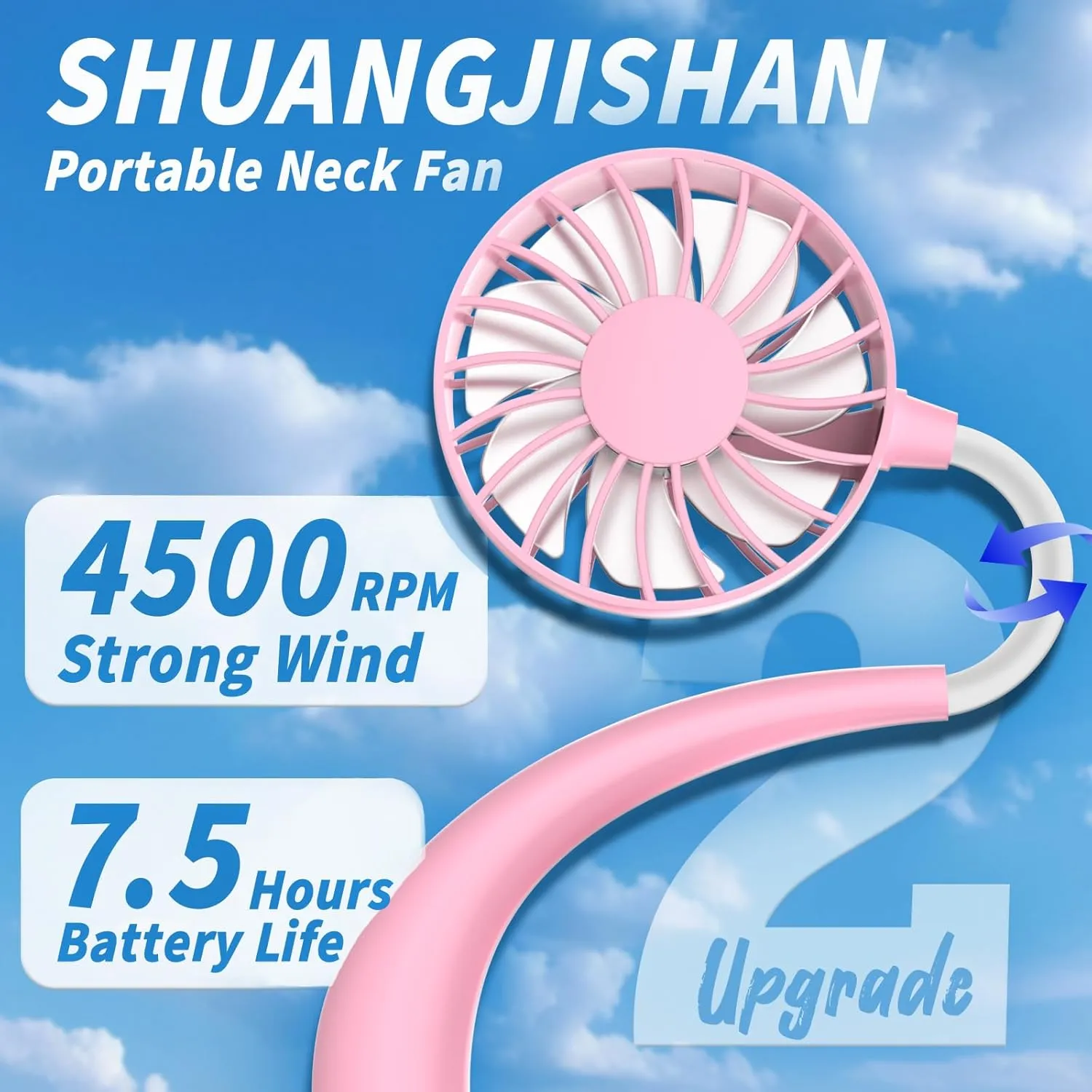 Neck Fan Portable Neck Fans Rechargeable Personal Fans For Your Neck Wearable Fan Neck Air Conditioner Cooling Neck Fan With 360 Degree Rotation 2000mAh For Travel Sports Walking And Outdoor Working